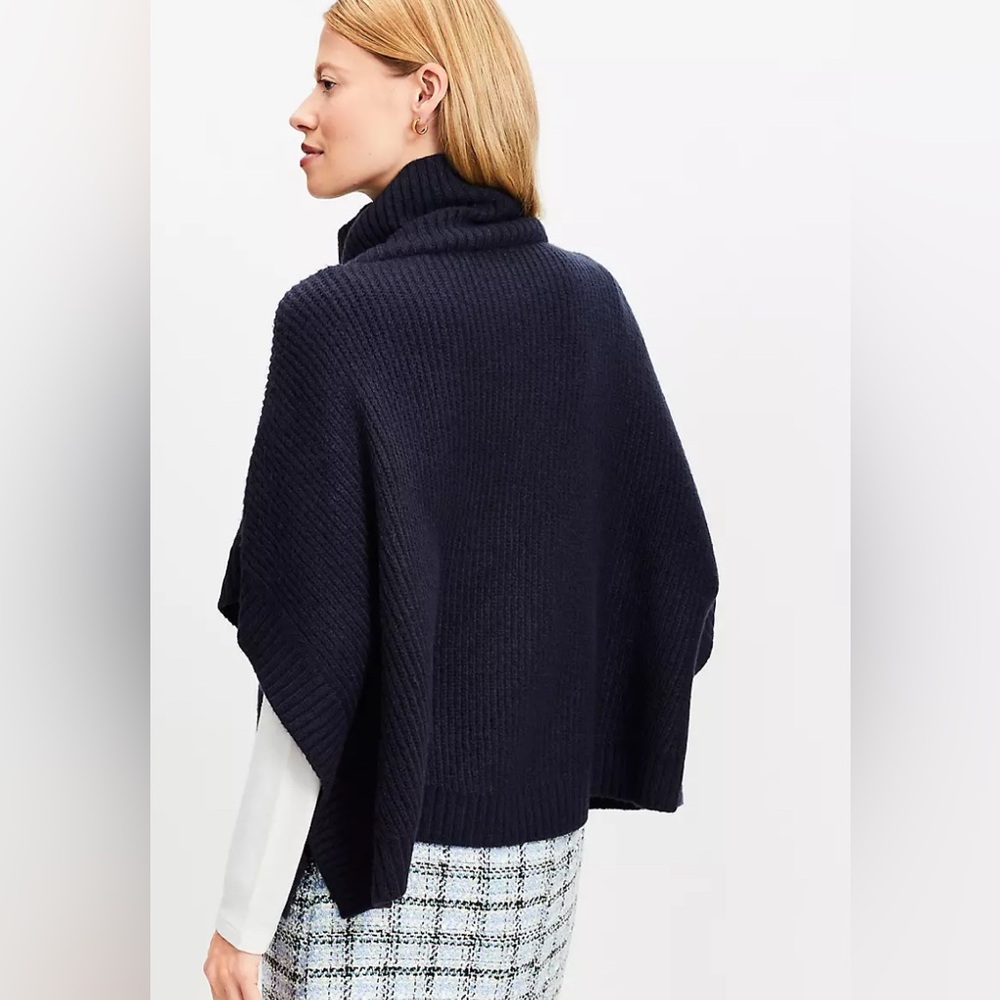 LOFT women's turtleneck poncho sweater with button details - Picture 2 of 8